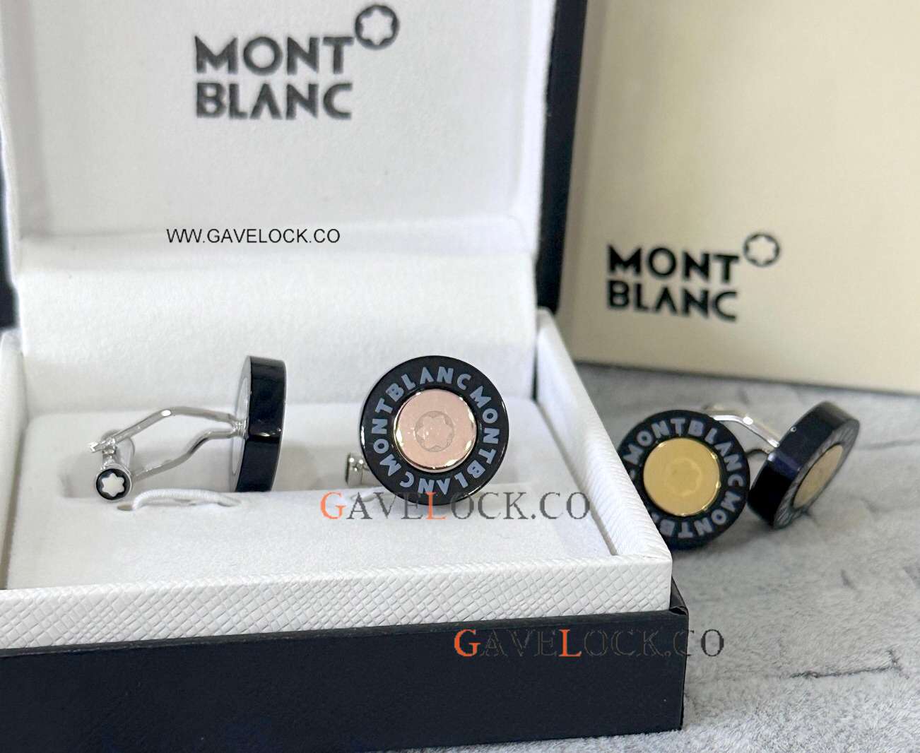 Low Price Copy Mont blanc Black-Rose Gold Cuff links